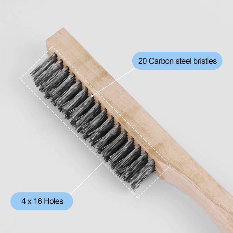 ZOENHOU 12 Pieces 10 Inches Wire Brush Wooden Handle, Multi-Purpose Wire Scratch Brush, Wire Brushes for Cleaning Welding Slags and Rust, 20 Steel Wires Each Hole - Image 3